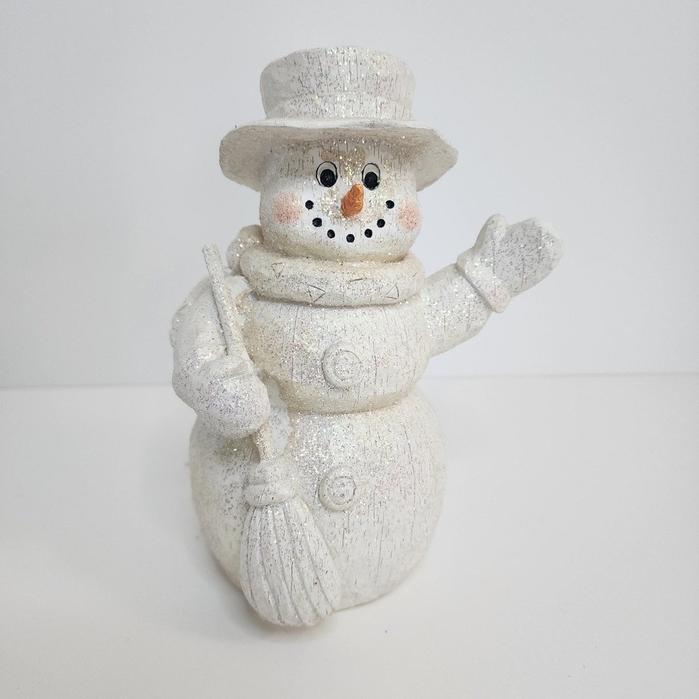 Unbranded Snowman Figurine White‎ Glitter Rustic Winter Decor Unisex 7.5in